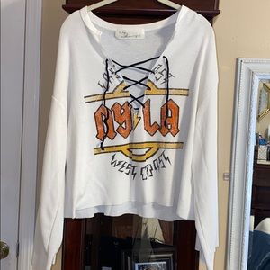 White, belle sleeve, graphic top